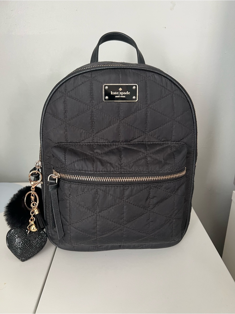 kate spade Black Quilted Mini Backpack with Heart Charm